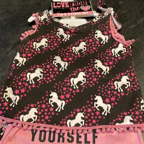 Girls brown pink unicorn 3 piece set of t-shirt, Tank and shorts - size 3T - NWT - Picture 3 of 8